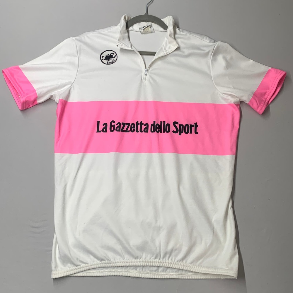 Castelli Sport Italia Men Cycling Jersey XL White Pink La Gazzetta Dello Sport